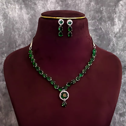 Eloise American Diamond Necklace Set- Emerald Green