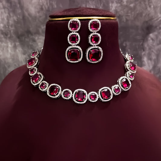 Rhea AD Necklace Set - Ruby Red