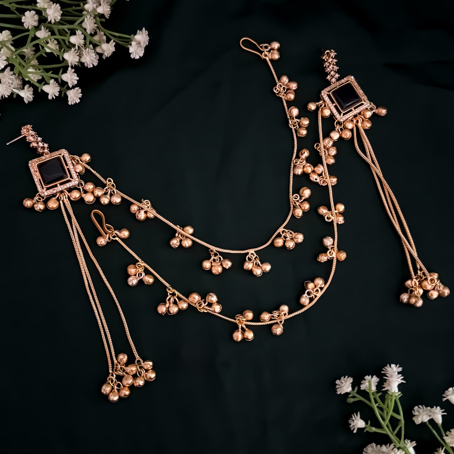 Shazia Premium Golden & Purple Brass Kashmiri Jhumka Earrings with Sahara/Earchains
