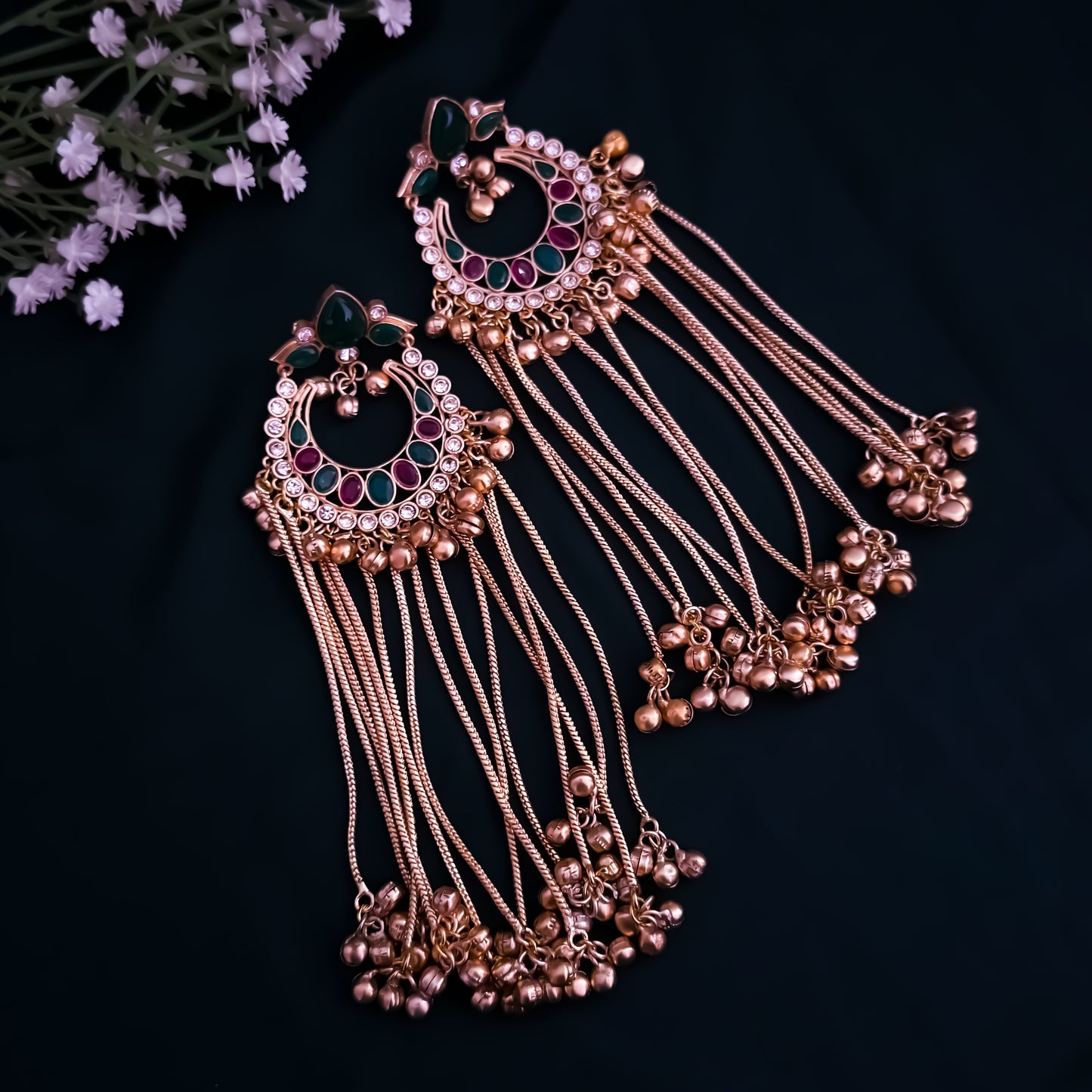 Mridula Kashmiri Brass Ghunghroo Chandbali Earrings