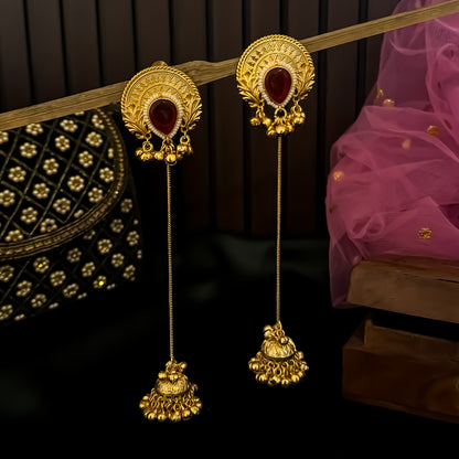 Vainika Kashmiri Brass Dejhoor Ghungroo Jhumka Earrings - Maroon