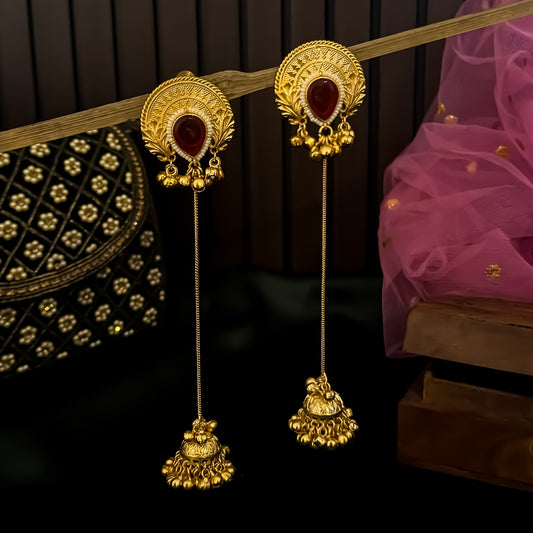 Vainika Kashmiri Brass Dejhoor Ghungroo Jhumka Earrings - Maroon