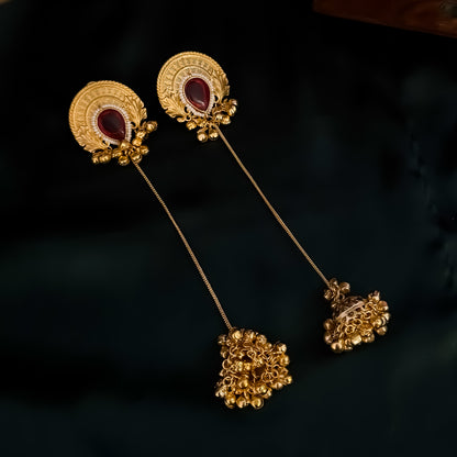 Vainika Kashmiri Brass Dejhoor Ghungroo Jhumka Earrings - Maroon