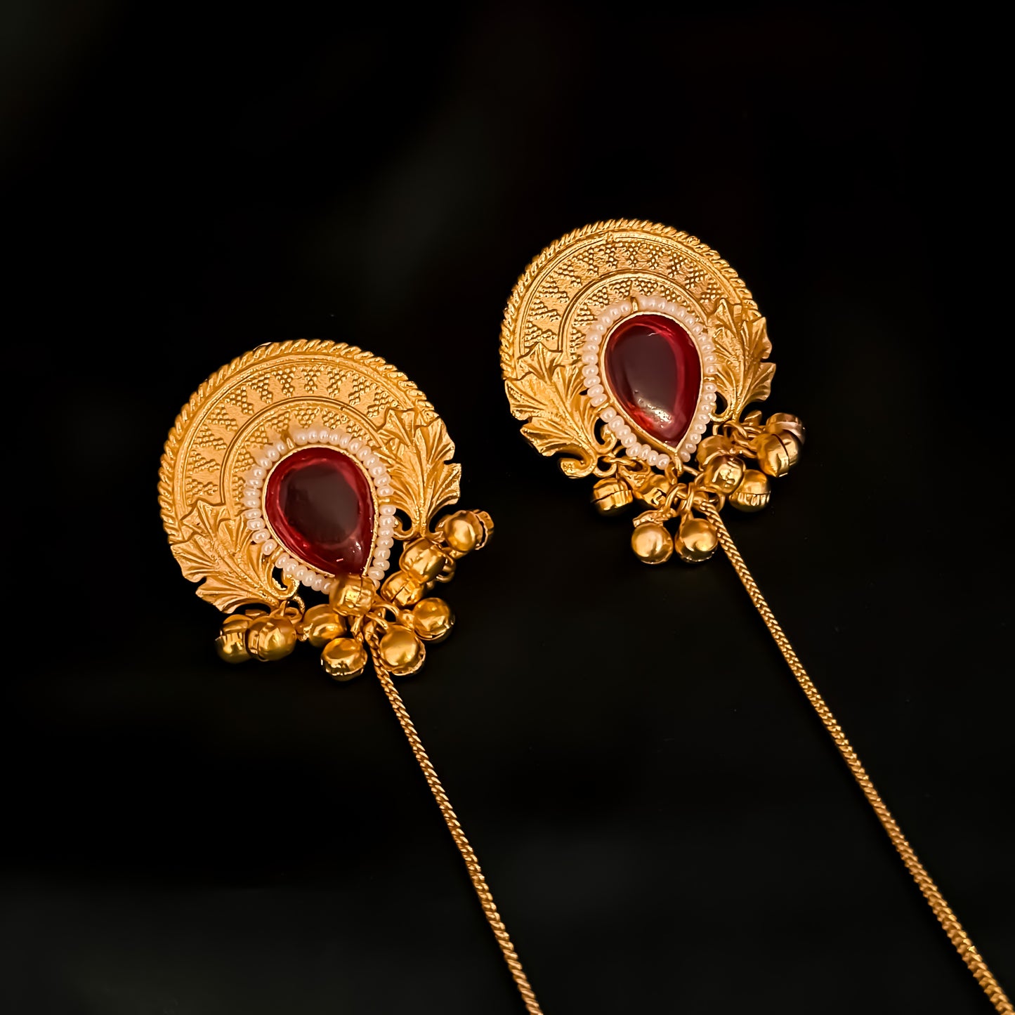 Vainika Kashmiri Brass Dejhoor Ghungroo Jhumka Earrings - Maroon