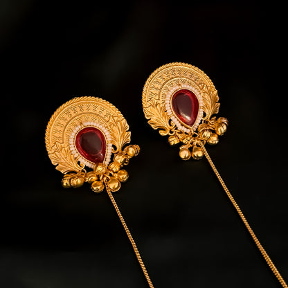 Vainika Kashmiri Brass Dejhoor Ghungroo Jhumka Earrings - Maroon