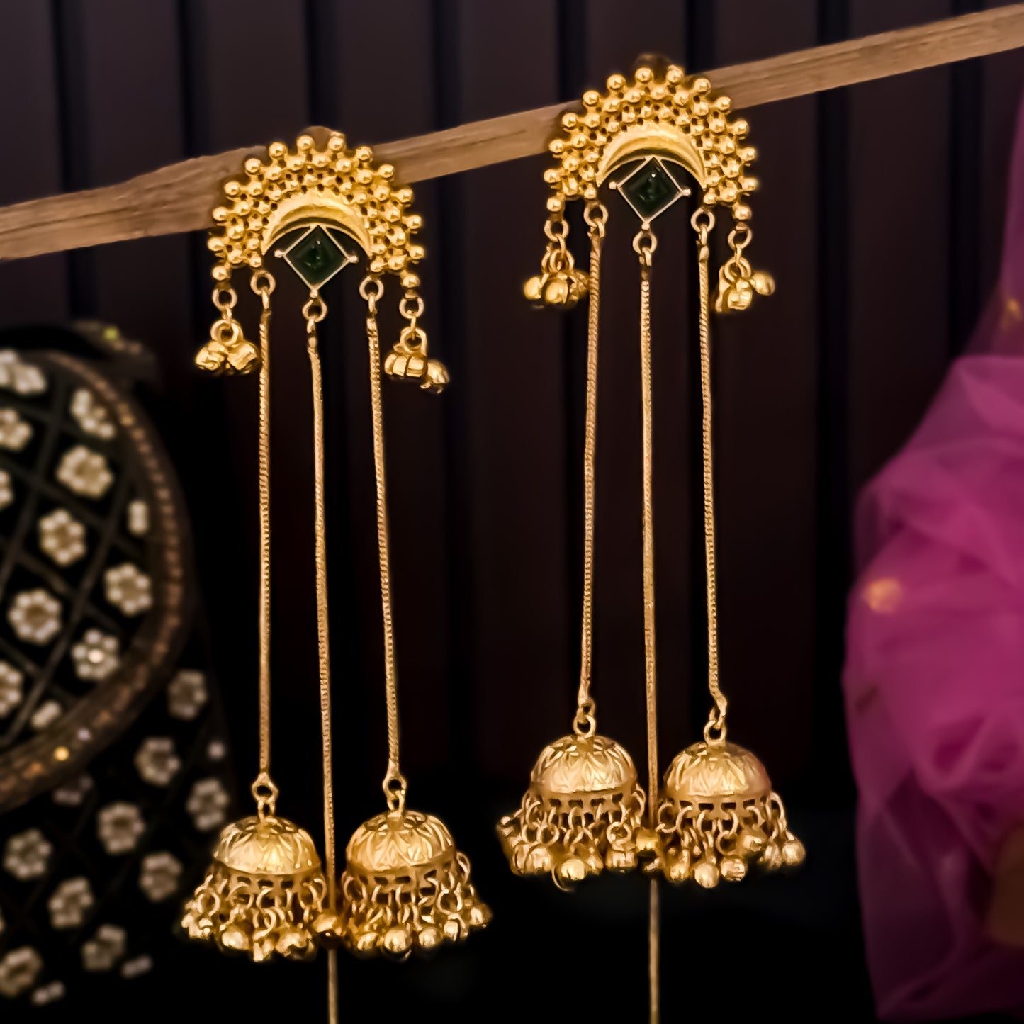 Aashna Kashmiri Brass Dejhoor Jhumka Ghungroo Earrings - Green