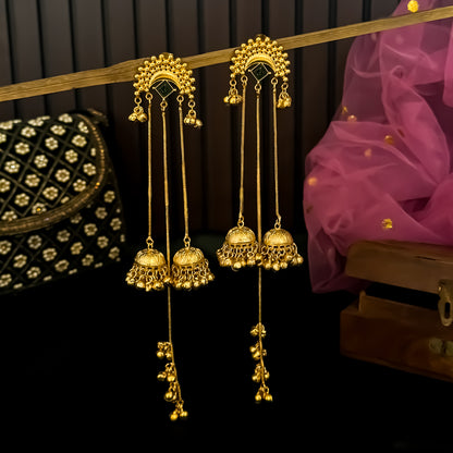 Aashna Kashmiri Brass Dejhoor Jhumka Ghungroo Earrings - Green