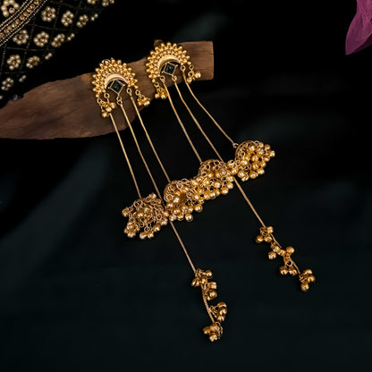 Aashna Kashmiri Brass Dejhoor Jhumka Ghungroo Earrings - Green