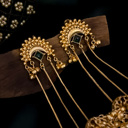 Aashna Kashmiri Brass Dejhoor Jhumka Ghungroo Earrings - Green