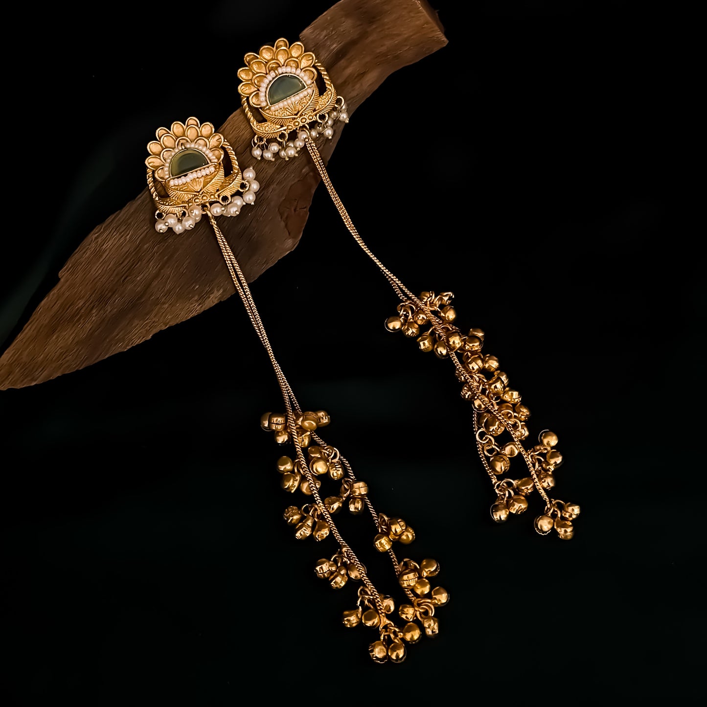 Esha Kashmiri Brass Dejhoor Ghungroo Jhumka Earrings - Pastel Green
