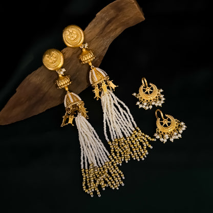 Snehal Premium Kashmiri Brass Earrings with Bugadi/Earcuff  - Golden
