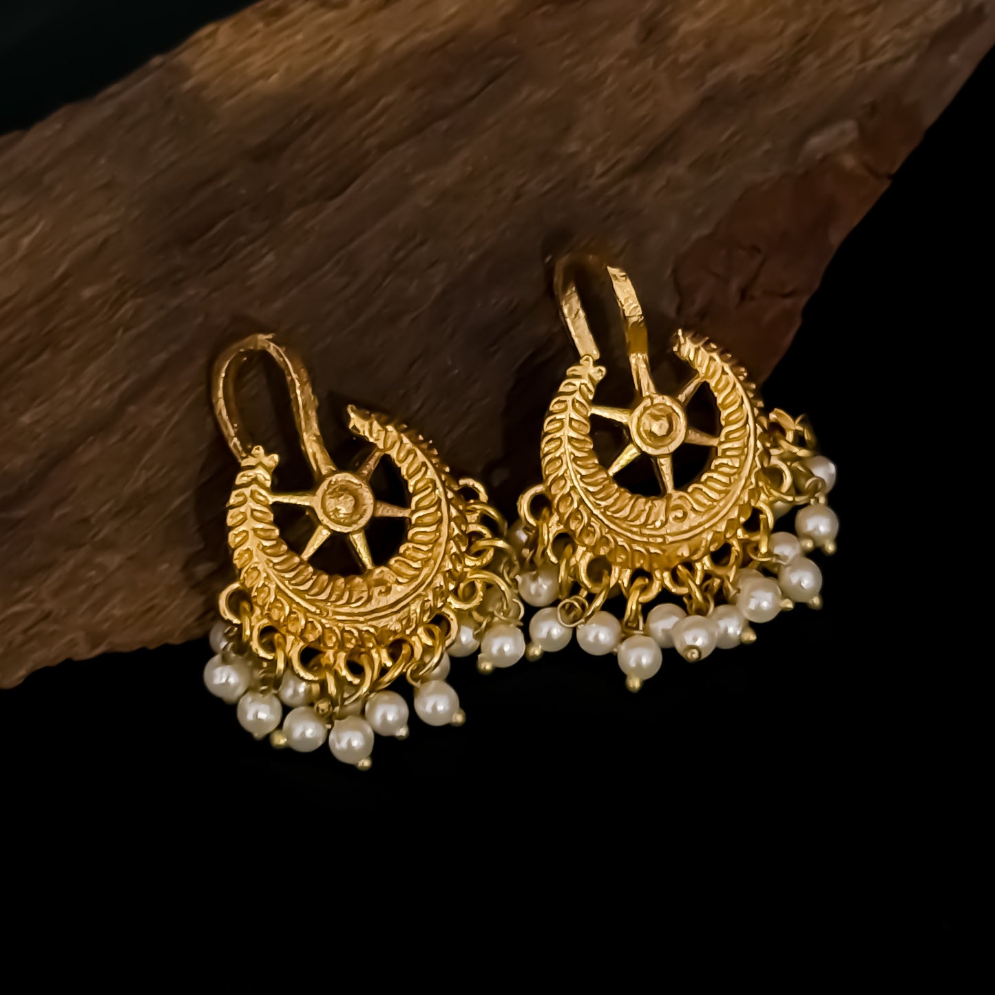 Snehal Premium Kashmiri Brass Earrings with Bugadi/Earcuff  - Golden