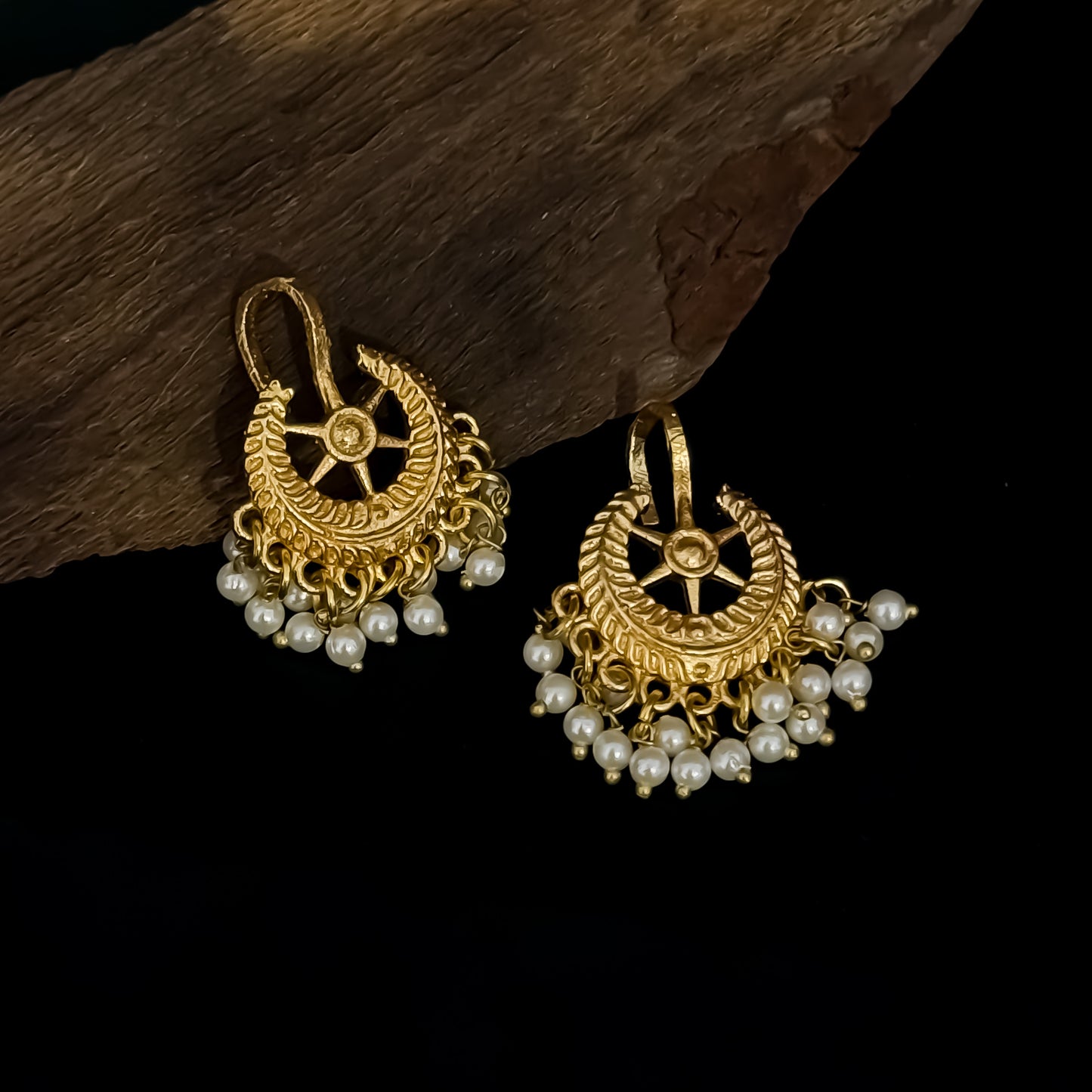 Snehal Premium Kashmiri Brass Earrings with Bugadi/Earcuff  - Golden