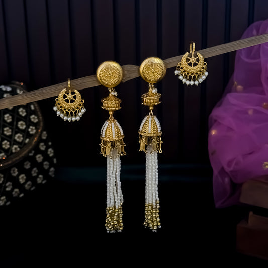 Snehal Premium Kashmiri Brass Earrings with Bugadi/Earcuff  - Golden