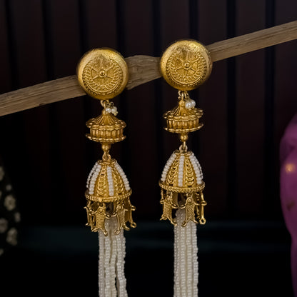 Snehal Premium Kashmiri Brass Earrings with Bugadi/Earcuff  - Golden
