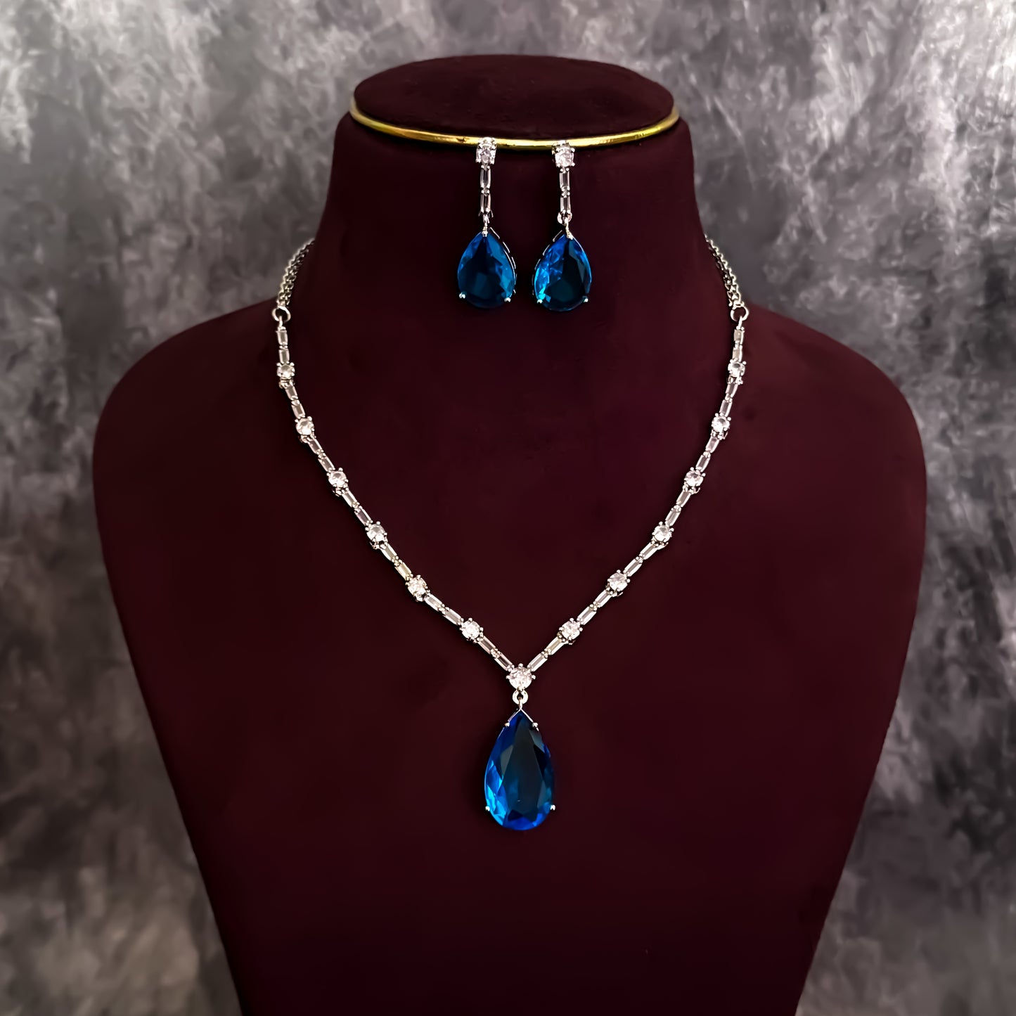Sara Inspired AD Necklace Set- Aqua Blue