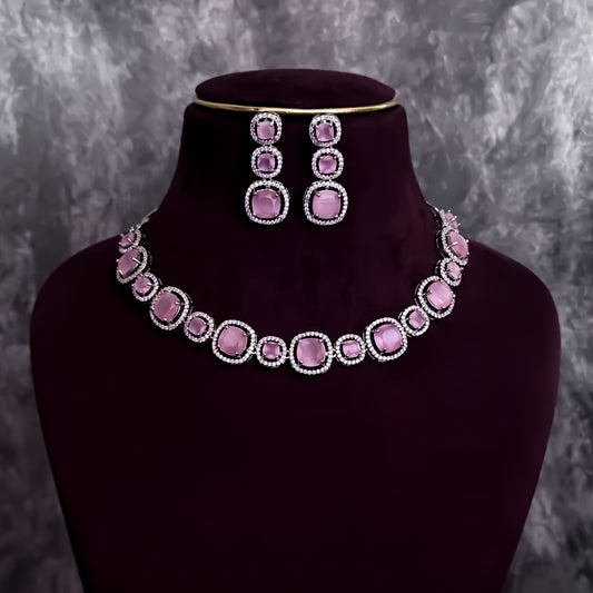 Rhea AD Necklace Set - Pastel Pink