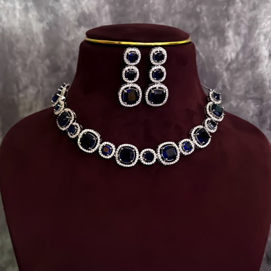 Rhea AD Necklace Set Navy - Blue