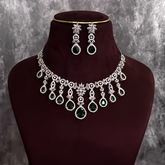 Miren American Diamond Necklace Set - Emerald Green