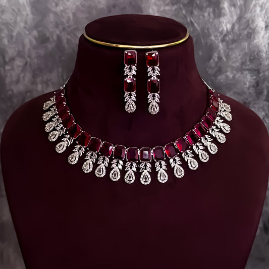 Sophine American Diamond Necklace Set - Maroon