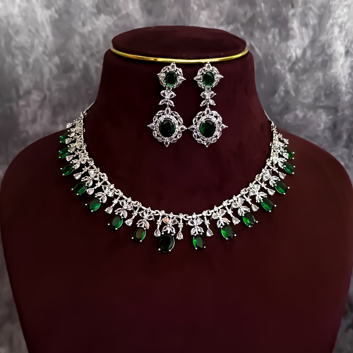 Charlotte American Diamond Necklace Set - Green