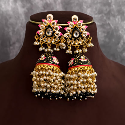 Insiya Black Meenakari Jhumka Earrings