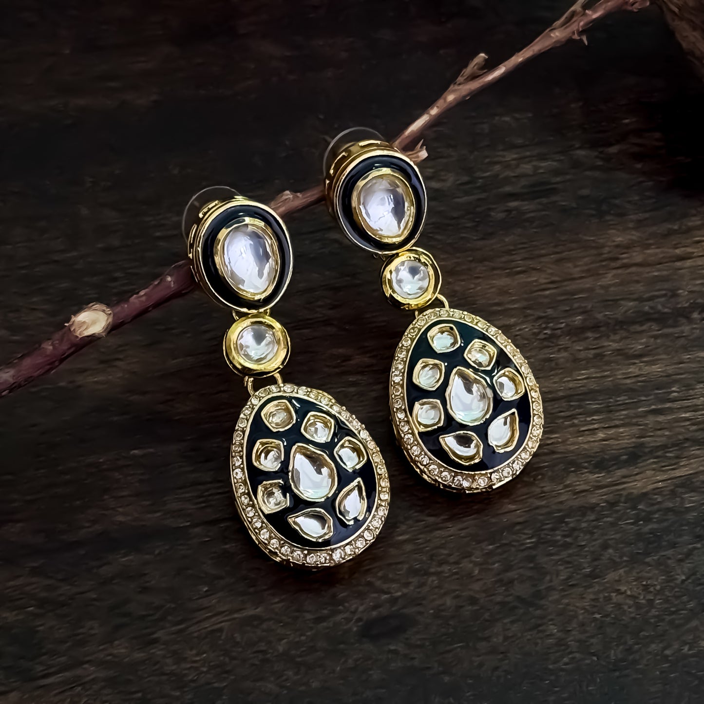Kismat Kundan Earrings - Black