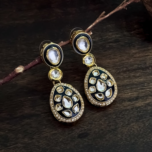 Kismat Kundan Earrings - Black