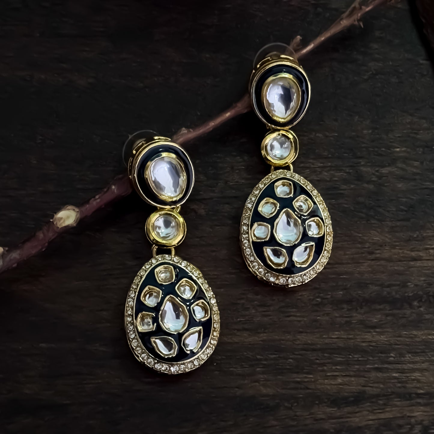 Kismat Kundan Earrings - Black