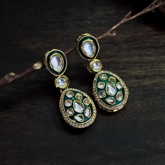 Kismat Kundan Earrings - Green