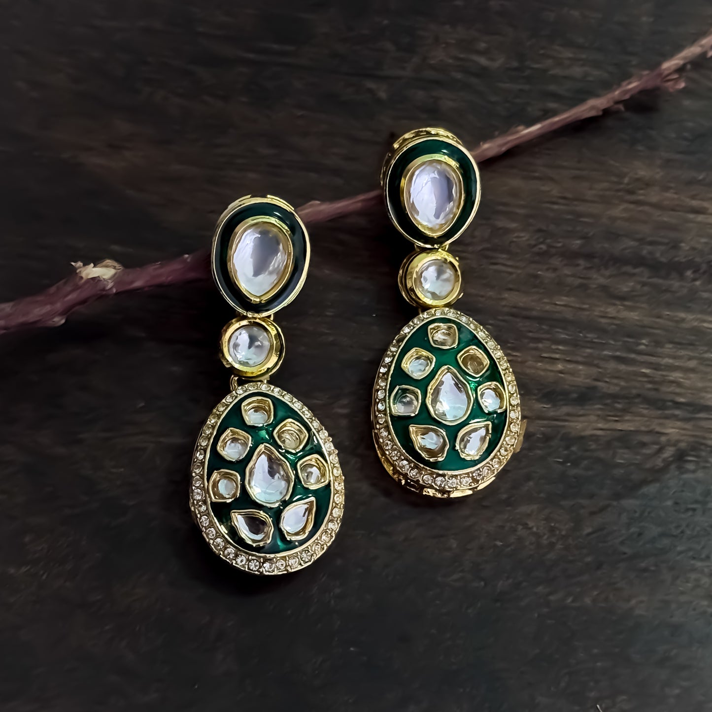 Kismat Kundan Earrings - Green