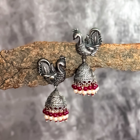 Mayuri Sla Jhumka - Red