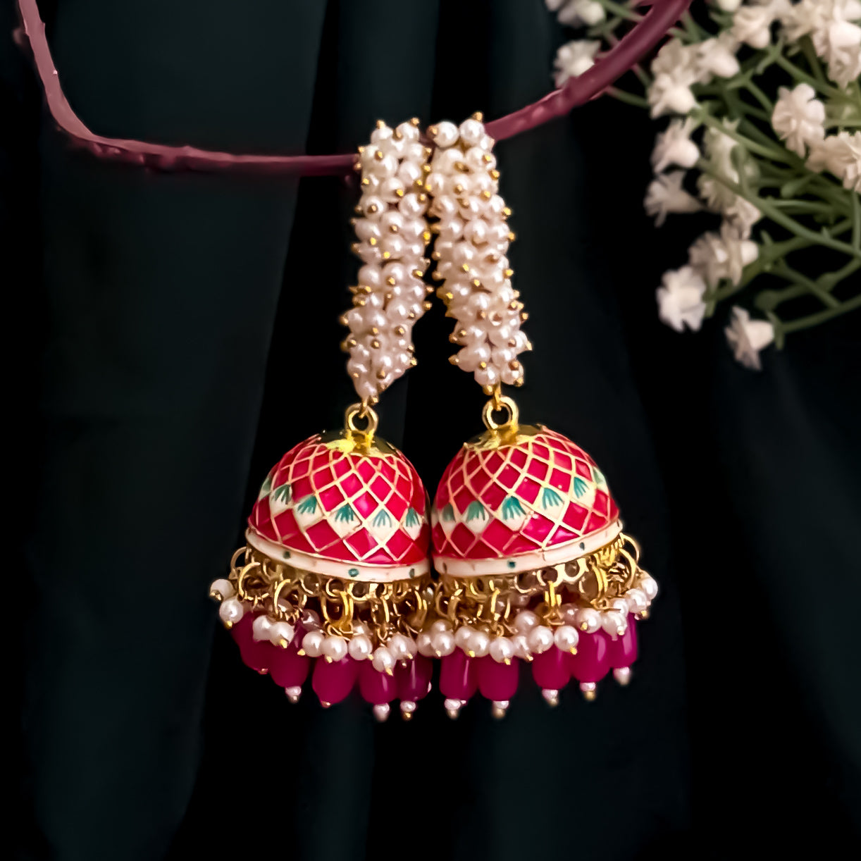 Paro Ganthan Meenakari Jhumka - Pink