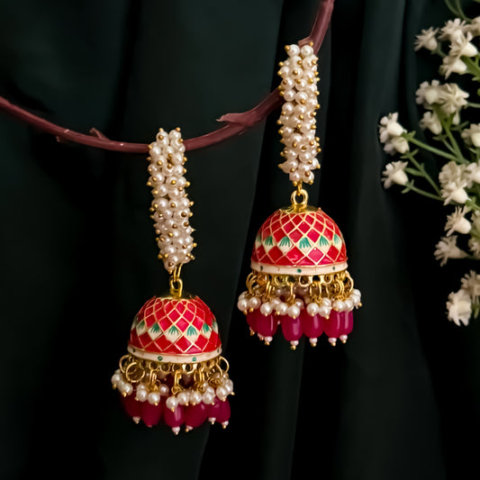 Paro Ganthan Meenakari Jhumka - Pink