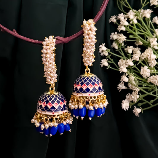 Paro Ganthan Meenakari Jhumka - Blue