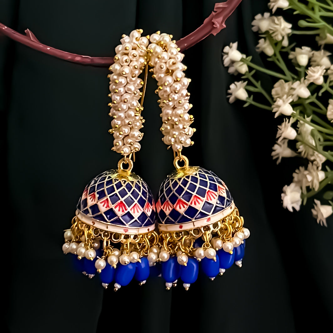 Paro Ganthan Meenakari Jhumka - Blue