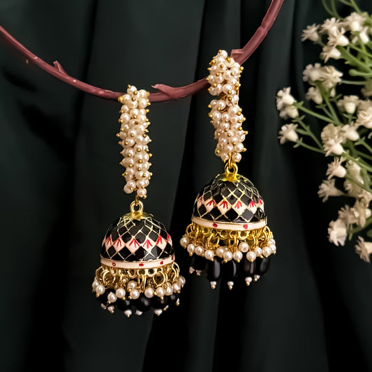 Paro Ganthan Meenakari Jhumka - Black