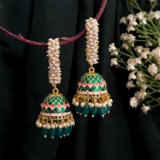 Paro Ganthan Meenakari Jhumka - Green