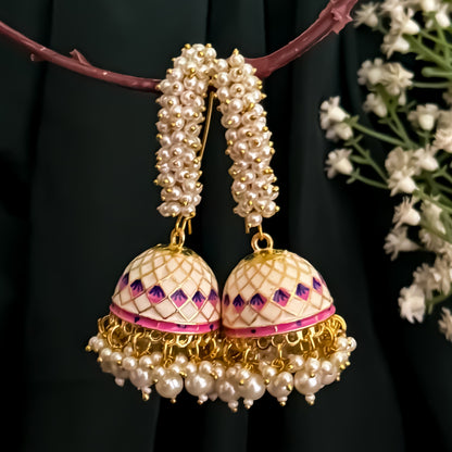 Paro Ganthan Meenakari Jhumka - Ivory/Golden
