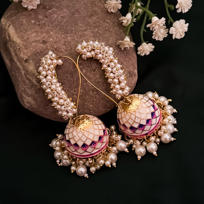 Paro Ganthan Meenakari Jhumka - Ivory/Golden