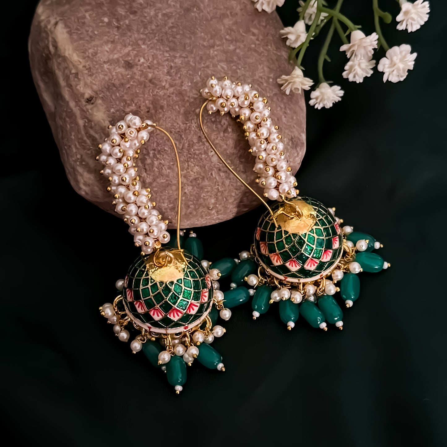 Paro Ganthan Meenakari Jhumka - Green