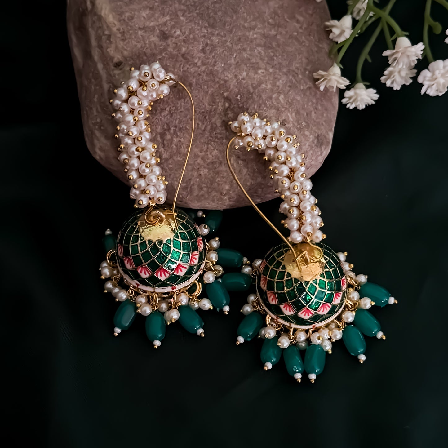 Paro Ganthan Meenakari Jhumka - Green