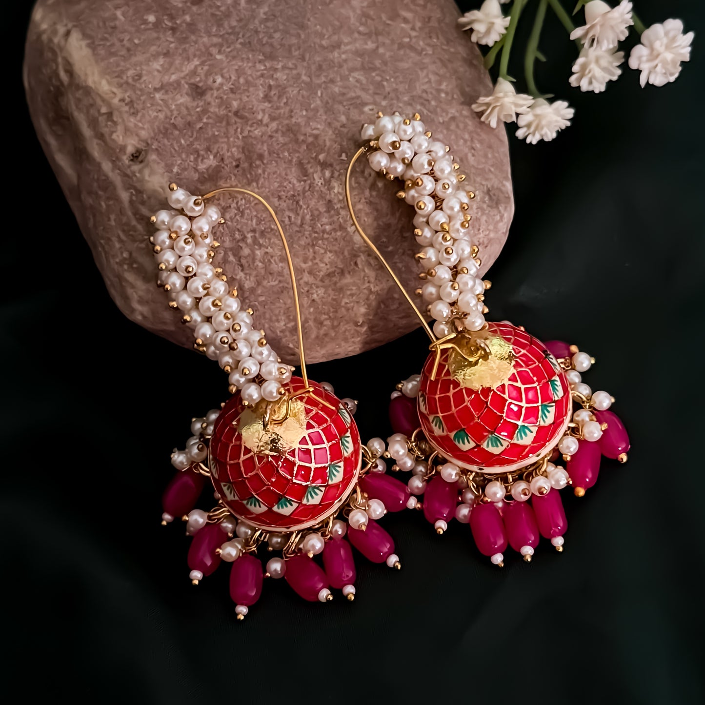 Paro Ganthan Meenakari Jhumka - Pink