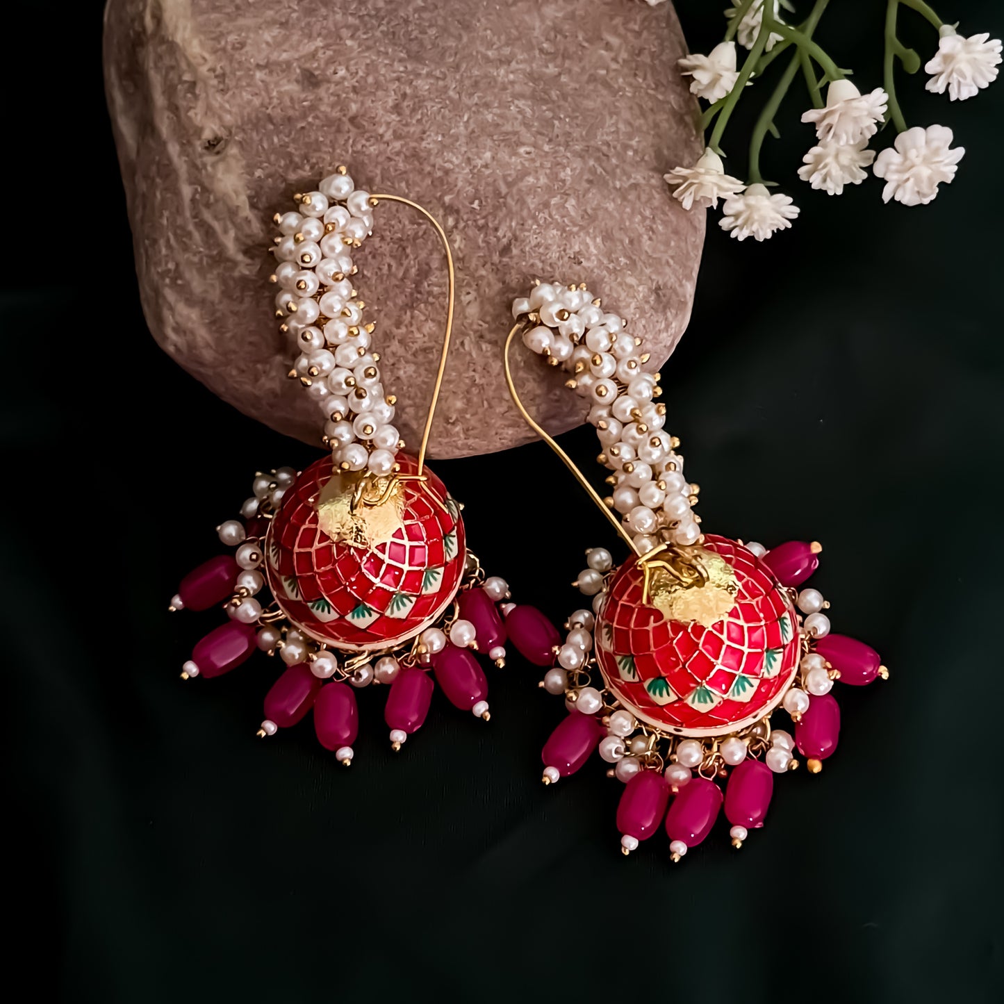 Paro Ganthan Meenakari Jhumka - Pink