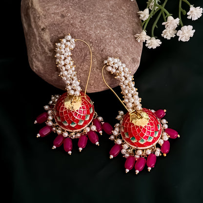 Paro Ganthan Meenakari Jhumka - Pink