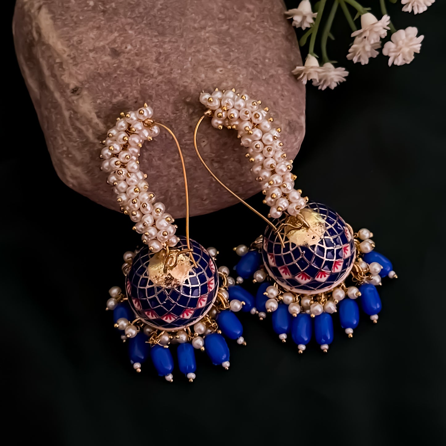 Paro Ganthan Meenakari Jhumka - Blue