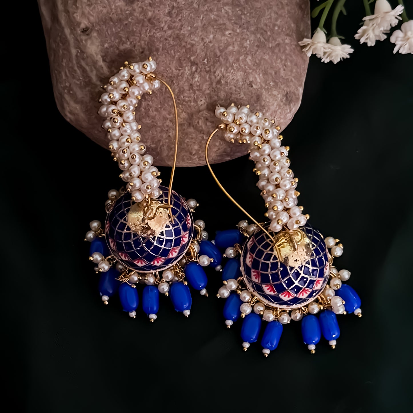 Paro Ganthan Meenakari Jhumka - Blue