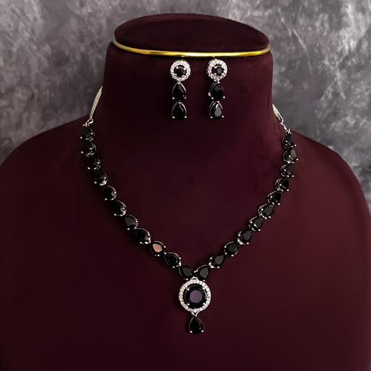 Eloise American Diamond Necklace Set- Black