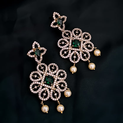 Nandini Victorian Work AD Necklace Set - Green