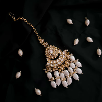 Taniya Kundan Pearl Jhallar Necklace Set - Ivory